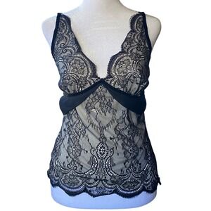 Y2K Moda International Lace Black Camisole Top XS Fairy Femme Goth Coquette Dark